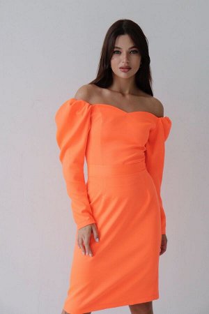 Платье с открытыми плечами коралловое (остаток: )