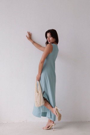 Платье без рукавов с разрезами голубое (остаток: )