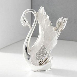 Набор из 6 шт сувенирных ложек в виде пера "Белый лебедь со стразами" 5х8,5х15 см