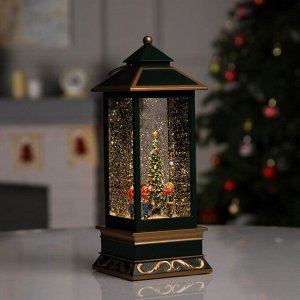 Светодиодная фигура «Фонарь с ёлкой» 10.5 x 26 x 10.5 см, пластик, батарейки ААх3 (не в комплекте), USB, свечение тёплое белое