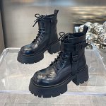 Женские ботинки на шнурках, цвет черный