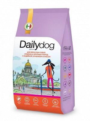 Сухой корм Dailydog Casual Line для взрослых собак средних и крупных пород, с индейкой, ягненком и рисом. 3 кг. Премиум. Россия
