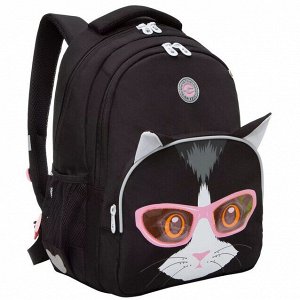 Рюкзак для школы девочке, школьный для девочки, черный, кошка
