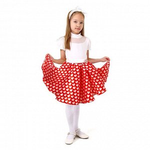 Карнавальный набор «Стиляги 3», юбка красная с белыми сердцами, пояс, повязка, рост 98-104 см