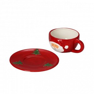 Чайная пара керамическая Доляна «Дедушка Мороз», чашка 225 мл, блюдце