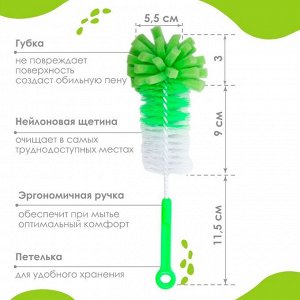 Ёршик для бутылочек Крошка Я, МИКС, губка, 23,5 см