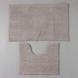Набор ковриков для ванной и туалета Доляна «Букли», 2 шт, 40x50, 50x80 см, цвет серый