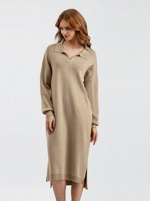 Женское трикотажное платье-рубашка оверсайз, цвет коричневый