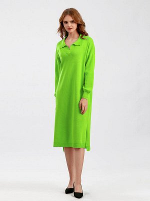 Женское трикотажное платье-рубашка оверсайз, цвет ярко-зеленый