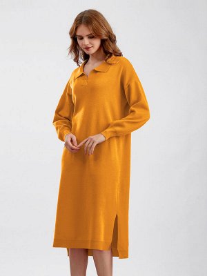 Женское трикотажное платье-рубашка оверсайз, цвет оранжевый