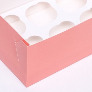 Упаковка на 6 капкейков с окном, розовая, 25 х 17 х 10 см