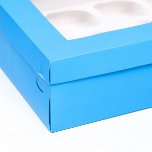 UPAK LAND Упаковка под 12 капкейков с окном, голубая, 32,5 х 25,5 х 10 см