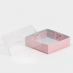 Кондитерская упаковка, коробка для макарун с пластиковой крышкой, «Бантики», 12 х 12 х 3.5 см