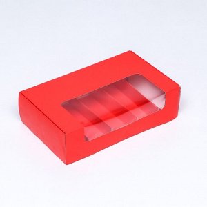 Коробка складная с окном под 5 эклеров красная, 25 х 15 х 6,6 см