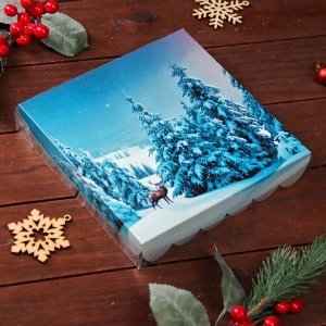 Коробка для печенья «Зимний лес», 18*18*3 см, Новый год