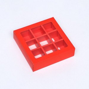 Коробка картонная с обечайкой под 9 конфет, 13.8 х 13.8 х 3,8 см, целлюлоза, алый