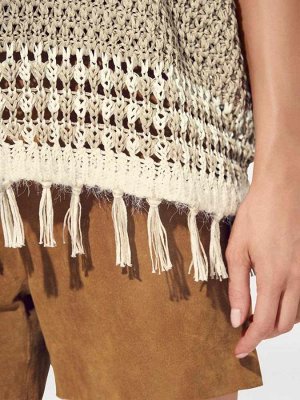 1к Heine - Best Connections  Пуловер, песочный  Красивый пуловер грубоватой вязкой. Потрясающее сочетание разных видов пряжи и узоров. Бахрома вдоль канта. Обрамляющая фигуру форма. Длина ок. 60 см. О