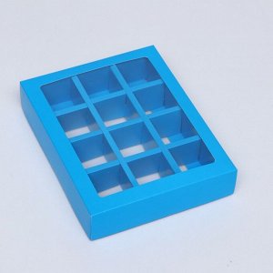Коробка для конфет, 12 шт, голубой, 19 х 15 х 3,5 см