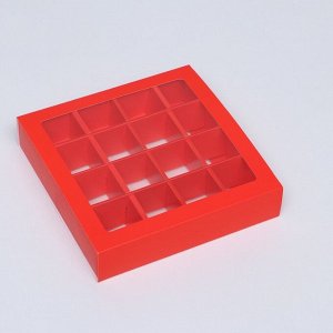 Коробка для конфет, 16 шт, красная , 17,7 х 17,7 х 3,8 см