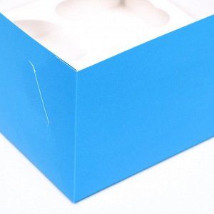 Упаковка под 4 капкейка с окном, голубая, 16 х 16 х 10 см