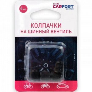 Колпачки на шинный вентиль CARFORT пластик, цвет черный, к-т 4шт.