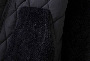 Куртка стеганая комбинированная с иск. мехом на хлопке, демисезонная, воротник стойка на молнии, черный