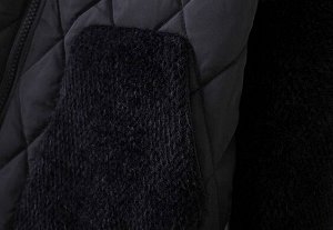 Куртка стеганая комбинированная с иск. мехом на хлопке, демисезонная, воротник стойка на молнии, черный