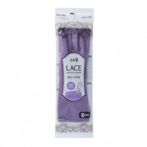 Перчатки из натурального латекса LACE LATEX GLOVES с внутренним покрытием (укороченные, с крючками для сушки), фиолетовые, размер M, 1 пара