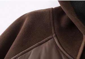 Тренч стеганый с капюшоном комбинированный, внутри утепленный на флисе, на молнии, коричневый