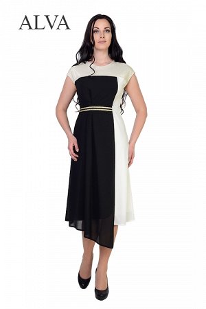 Платье Восхитительное платье Клеопатра 8478 покорит вас своим дизайном.Черно-белая асимметрия идеально подчеркнет ваш неповторимый стиль, а кокетка из трикотажной ткани с золотистой люрексовой ниткой 