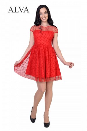 Платье Роскошное  Платье Злата 8476-1 в огненно красном цвете подойдет для торжественных случаев. Платье идеально сидит по фигуре, выполнено из стрейчевого плательного крепа и  эластичной сетки в горо