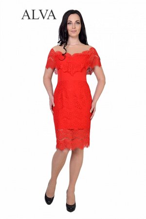 Платье Элегантное вечернее платье Блеф 8463 выполнено из нежного гипюра и стрейч- крепа. Сетка телесного цвета создает имитацию открытых плеч. Платье сделает свою обладательницу восхитительной и обвор