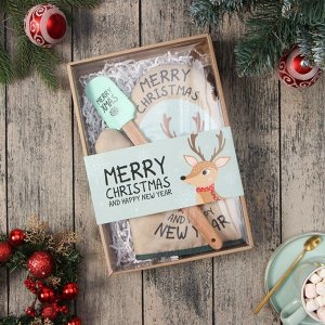 Набор новогодний подарочный Доляна Merry Xmas: варежка-прихватка, лопатка силикон