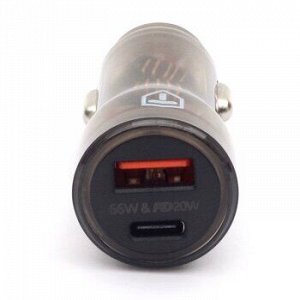 Адаптер CarCharger, /прозрачный/ 1*USB, 1*type-c/ 3.0/PD20W + 60W/6A