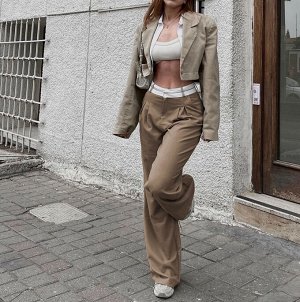 Женские брюки с завышенной талией, свободные, цвет светло-коричневый