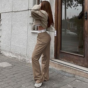 Женские брюки с завышенной талией, свободные, цвет светло-коричневый