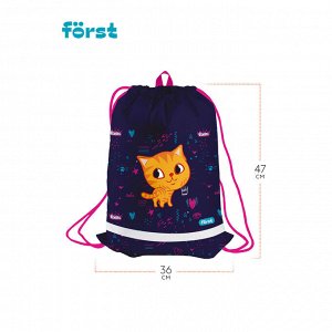 Мешок для обуви 1 отделение Först ""Funny cat"", 360*470мм, вентиляционная сеточка, светоотражающий