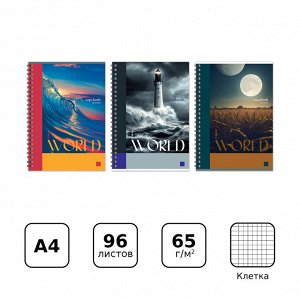 Тетрадь 96л., А4, клетка, на гребне BG ""Мой мир"", глянцевая ламинация