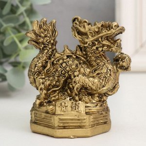 Нэцкэ фигурка полистоун под бронзу «Дракон с жемчужиной», 5.6x7.3x8 см