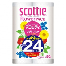 Мягкая туалетная бумага особоплотной намотки, Crecia "Scottie FlowerPACK 2", двухслойная 12 рул (50м) / 4