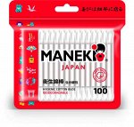 Палочки ватные гигиен. &quot;Maneki&quot; RED, с белым бум. стиком, 100 шт