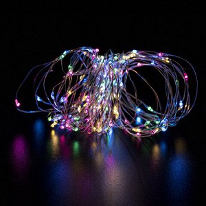 Электрогирлянда-нить уличная "Роса" 10 м, 100 LED, мультицветная, батарейки, контроллер, ЗОЛОТАЯ СКАЗКА, 591294