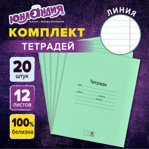 КОМПЛЕКТ ТЕТРАДЕЙ 12л, 20 шт. с ЗЕЛЁНОЙ обложкой, ЮНЛАНДИЯ