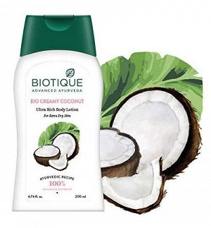 BIOTIQUE Bio Creamy Coconut Ultra Rich Body Lotion 200ml/ Биотик Кокосовый лосьон для тела