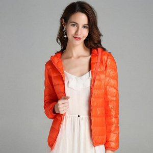 Ультралегкая демисезонная женская куртка с капюшоном, цвет оранжевый апельсин