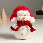 Кукла интерьерная &quot;Снеговик в красной шапке ушанке-колпаке&quot; 19 см
