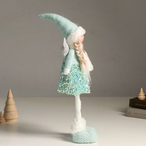 Кукла интерьерная "Ангелочек в бирюзовом наряде с пайетками, серебристые крылья" 49 см