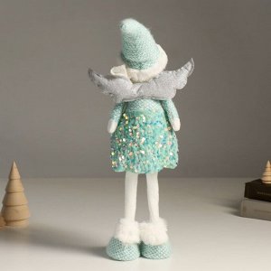 Кукла интерьерная "Ангелочек в бирюзовом наряде с пайетками, серебристые крылья" 49 см