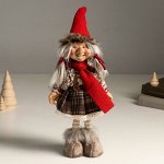 Кукла интерьерная &quot;Бабка Ёжка в вязанном свитере и серой юбке, в колпаке&quot; 46 см