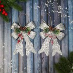 Украшение ёлочное &quot;Бант элит&quot; (набор 2 шт) 12х14 см, серебро
